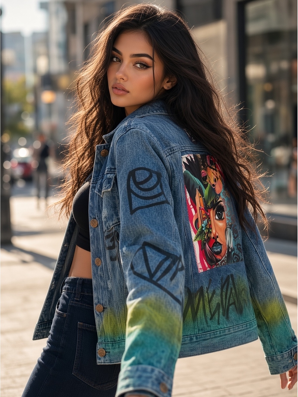 Hand painted denim jacket size M